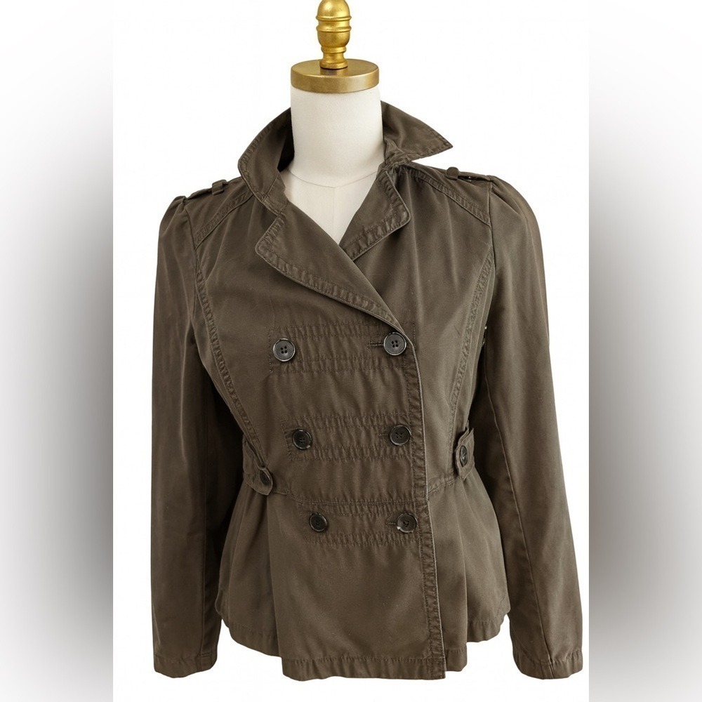 LOFT Olive Utility Jacket Small Double Breasted Peplum Military Equestrian